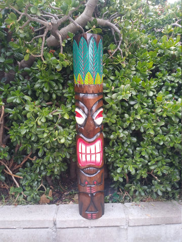 Tiki Totem Tree God Wood Mask Tropical Bar Patio Decor 39"x 6"in