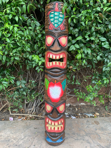 Tiki Totem wood Mask Habiscus and Hono Tropical Bar Patio Decor  39"x 6"in