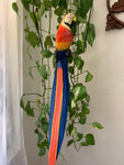 Tropical Scarlet Macaw Parrot Hanging Bird Statue Wood Carving 35"x 11" in