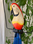 Tropical Scarlet Macaw Parrot Hanging Bird Statue Wood Carving 35"x 11" in