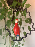 Scarlet Macaw Parrot Handcrafted Wood Hanging Statue  16"in Head to Tail