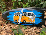 Volkwagen VW Bus Airbrushed Beach Surfboard Plaque with Tribal Turtle Wood Carving 39"x 10”