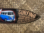 Volkswagen Bus VW Airbrushed "Gone Surfing" Beach Surfboard Plaque with Tribal Wood Design 39"x 10”
