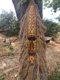 Tribal Primitive African Tiki Tattoo Art Mask with Hair 39”x 6”