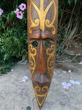 Tribal Primative African Wood Mask Wall Plaque Lombok Style Tattoo Art 39” inches