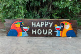 Happy Hour Tiki Bar Sign Tropical Drinking Parrots Wood Carved Bar Decor  39”x 9” inches