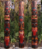3 Set of 5 ft Hand Carved Wooden Tiki Totem Masks Tropical Bar Patio Decor 60"x 7"in