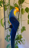 Tropical Blue and Yellow Toucan Hanging Bird Statue Wood Carving 35"x 11" in