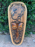 Tribal Primitive Wooden Tiki Mask With Geckos Wall Plaque  42”x 17” inches
