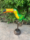 Tropical Green Toucan Wood Carving Statue 20" beak to tail