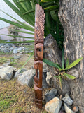 Hand Carved Hawaiian Style Headdress  Tiki Totem Wooden Mask 39"x 6"in